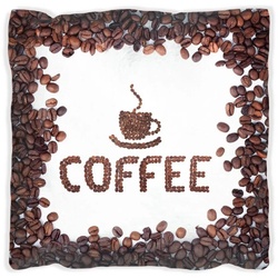 Wallario Dekokissen Kaffee Schrift aus Kaffeebohnen, handgenäht weiß 40 cm x 40 cm