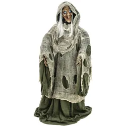 Bewegte, böse Hexe, Halloween-Figur, grün, 145x70x66cm - Bewegung, Licht und Ger...