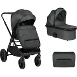KIKKABOO Kinderwagen Tiffany 2 in 1 Babywanne, Sportsitz, Wickeltasche, PU-Räder grau schwarz