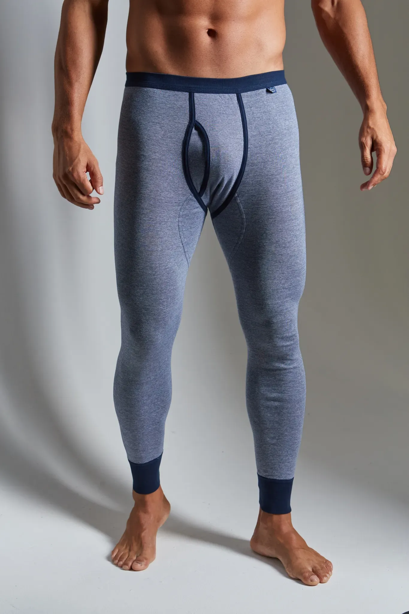 Lange Unterhose CLIPPER EXCLUSIVE, Herren, Gr. 7, 2 Stk., blau (marine), Single Jersey, Obermaterial: 100% Baumwolle, meliert, körpernah, Unterhosen Lange Unterhose, modische Optik: Jeans meliert, tolle Qualität