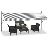 LZQ Klemmmarkise Balkon, Markise Einziehbar Manuell, Handkurbel, höhenverstellbar, UV-beständig, ohne Bohren, 100% Polyester, Grau-weiße, 400x120cm