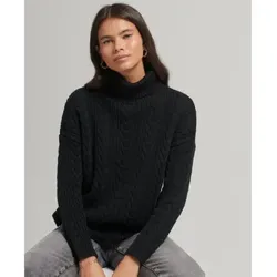 Superdry für Damen. W6110393A Eier-Pullover mit Umlegekragen und überschnittenen Schultern schwarz (XS), Lässig, Baumwolle