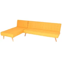 Mendler Ecksofa HWC-K38, Sofa Klappsofa, Liegefläche links/rechts, Stoff/Textil Massivholz MVG zertifiziert 256cm ~ gelb