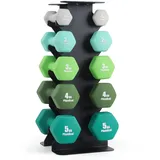 PhysKcal 30kg Hantelset, 1kg, 2kg, 3kg, 4kg, 5kg Hantelset mit Stahlablage, Handhanteln mit Ablage