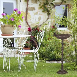 Relaxdays Vogeltränke Gusseisen, Vogelbad mit Ständer, Wildvogeltränke für Garten, antikes Design, 74,5cm hoch, braun