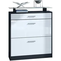 Vladon Schuhschrank Weiß Hochglanz Holzwerkstoff, 89x104x23 cm, Garderobe, Schuhaufbewahrung,