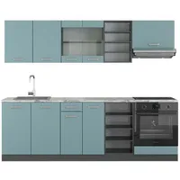 Vicco Küchenzeile R-Line 240 cm Blau-Grau/Anthrazit