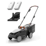 U20 Litheli Akku Rasenmäher Elektro, 38cm Schnittbreite, bis 300 m2, 40L Fangkorb, 25-75 mm Schnitthöhe, inkl. 2 x 4,0 Ah Akkus