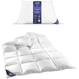 Welt der Träume 2 tlg. Set Daunendecke und Daunen Kissen | Bettdecke 135x200 cm 1600 g | Daunen Kissen 1100 gr| 100% Baumwolle | 60% Daunen+40% Federn | weiß