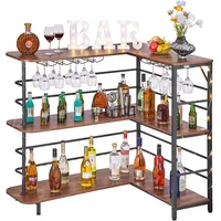 Vevor L-Förmige Hausbar mit Stauraum, Bartheke mit 3 Ebenen & Weinglashalter, 99,8 kg Belastbar, Eck-Bartresen aus Holzwerkstoff für Zuhause Küche Wohnzimmer Keller, Bartisch 1200 x 900 x 1095 mm