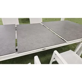 TEICO 7-tlg. Alu Gartenmöbel Set weiß ausziehbarer Tisch mit stapelbaren Stühlen - Weiß