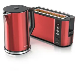 Arendo Frühstücksset, Wasserkocher ELEGANT 1,5L, 2 Scheiben Toaster Langschlitz, Rot