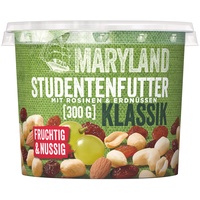 Maryland Studentenfutter Klassik 300g Becher – Rosinen Erdnusskerne Cashewkerne und Mandeln in Nuss Frucht Mischung Wiederverschließbarer Becher (1 x 300g)