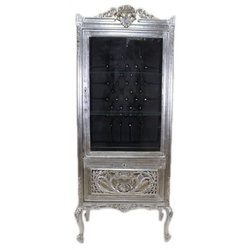 Casa Padrino Barock Vitrine Silber / Schwarz - Vitrinenschrank - Wohnzimmerschrank Glasvitrine