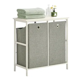 SoBuy Wäscheschrank mit 2 faltbaren Wäschekörben Weiß 77x38x80cm Funktional