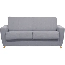 Schlafsofa skandinavisch mit Matratze 18 cm hellgrauer Stoffbezug GRAHAM