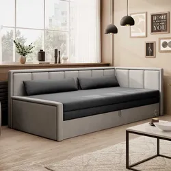 Schlafsofa Sofa Bett in Grau mit Bettkasten