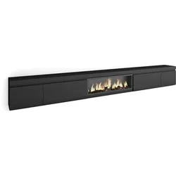 SKRAUT HOME Wohnzimmer-TV-Schrank, Viel Stauraum, 368x35x45cm, XXL-Elektrokamin, Modernes Design, Schwarz - 514_1161