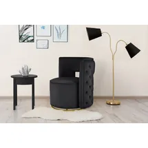 Kayoom Sessel KAYOOM "Drehsessel Beverly 125, drehbar, Gestell aus Eisen,samtige Oberfläch", schwarz (schwarz, gold), B:74cm H:77,5cm T:66,5cm, Bezug:Polyester (Samt) Korpus:MDF, Sperrholz Gestell:Eisen, Sessel, Sessel, rund, glamourös, gesteppter Rücken,