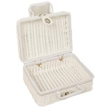 Gewebte Picknickbox, Kunststoff Rattan Koffer Picknickkorb mit Griffen und Metallschloss für Outdoor Camping, Foto Requisite(M-Weiß)