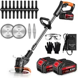21V Akku Rasentrimmer, 2 x2,0AhAkku und Ladegerät, 2 in 1 Elektrischer Freischneider/Rasentrimmer mit Akku, Leichter Rasenkantenschneider Motorsense mit Messerarten für Rasen, Garten