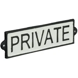 Relaxdays Privat Schild, Gusseisen, Wandschild "Private", Deko Metallschild für Tür & Wand, Hinweisschild, weiß/schwarz