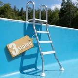 Suusolny Poolleiter 3 Stufen aus 304 Edelstahl, rutschfeste Schwimmbadtreppe, Mobile Einstiegshilfe für Teilversenkte Pools bis 115 cm Beckentiefe