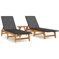 vidaXL 3-tlg. Garten-Lounge-Set Schwarz und Braun Poly Rattan & Massivholz Akazie