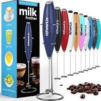 PowerLix Milchaufschäumer Stab, Milchschäumer Elektrisch - mit Edelstahlständer 15-20s, 19000 U/min, Batteriebetriebener Milk Frother für Kaffee, Latte, Cappuccino, Heiß & Kalte Schokolade