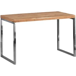 Kadima Design Schreibtisch `Isen`: Massivholz, Landhausstil, verchromtes Metallgestell, 50 kg Belastung. Beige, 120x60x76 cm