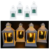 Online-Fuchs LED Laterne - 4er Set Laternen mit LED-Kerzen und Timerfunktion - Outdoor geeignet, LED-Kerzen im Metallic Design, Warmweiße Acrylflamme, 6-Stunden Timer weiß
