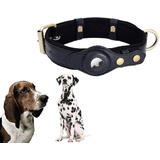 PUSHY.D AirTag-Halsband für Hunde und Katzen Hochwertiges Leder Warmes Fleece Langlebiges Intelligentes Verstellbares Anti-Verlust-Halsband mit Tracker Für Kleine Mittlere und Große Hunde(Schwarz,S)