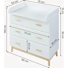 [en.casa] Wickelkommode Sarievn mit Wickelauflage 100x80x53 cm Weiß