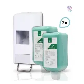 Blanc HYGIENIC Softflaschenspender 2.000 ml + 2x 2L-Vakuumflaschen Handreinigungspaste viskose, Titan Basis pH-neutral