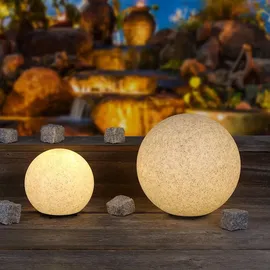 H4L Kugelleuchte Gartenlampe Kugellampe Stein Granit-Optik 2er Set 30-40cm - Grau