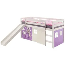 Idimex Spielbett Benny Kiefer massiv weiß mit Vorhang Prinzessin lila