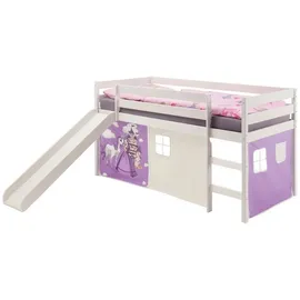 Idimex Spielbett Benny Kiefer massiv weiß mit Vorhang Prinzessin lila