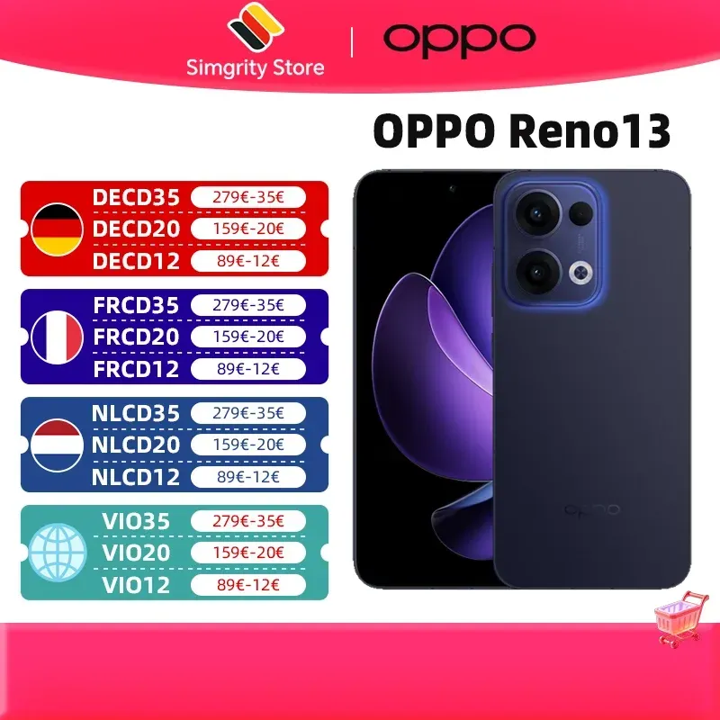 OPPO Reno13 5G 12+256 GB, KI-Smartphone Android ohne Vertrag, Mobiltelefon, Dimensity 8350 5G, 120 Hz, 6,59 Zoll AMOLED-Bildschirm, 50 MP KI-Hauptkamera, SUPERVOOC 80 W, 5600 mAh Akku, IP69, 4K-Video