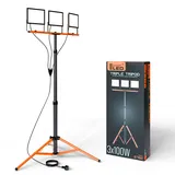 SmartLED Baustrahler Arbeitsstrahler mit Stativ 3x100W, LED Strahler 3x11000 Lumen, 1,60 m Einstellbar Teleskopisch, 360° Grad Drehung, 180 cm Kabel, IP65, kompakt und leicht (3x 100W 33000lm)