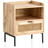 FineBuy Nachttisch FineBuy Nachtkommode Boxspringbett Holz Rattan 60 cm Wiener Geflecht