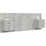 vidaXL Kopfteil mit Nachttischen Betongrau Holzwerkstoff