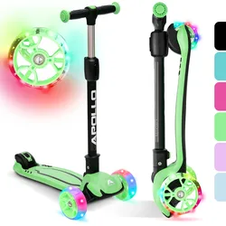 Kinderscooter KIDSPRO 4 klappbarer LED 3-Rad-Roller, Grün EINHEITSGRÖSSE