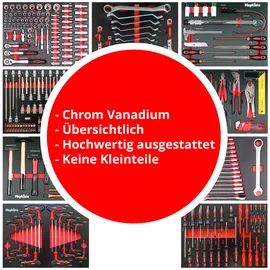 Mephisto Werkzeugwagen 9 Schubladen mit Werkzeug gefüllt inkl. Rollgabelschlüssel