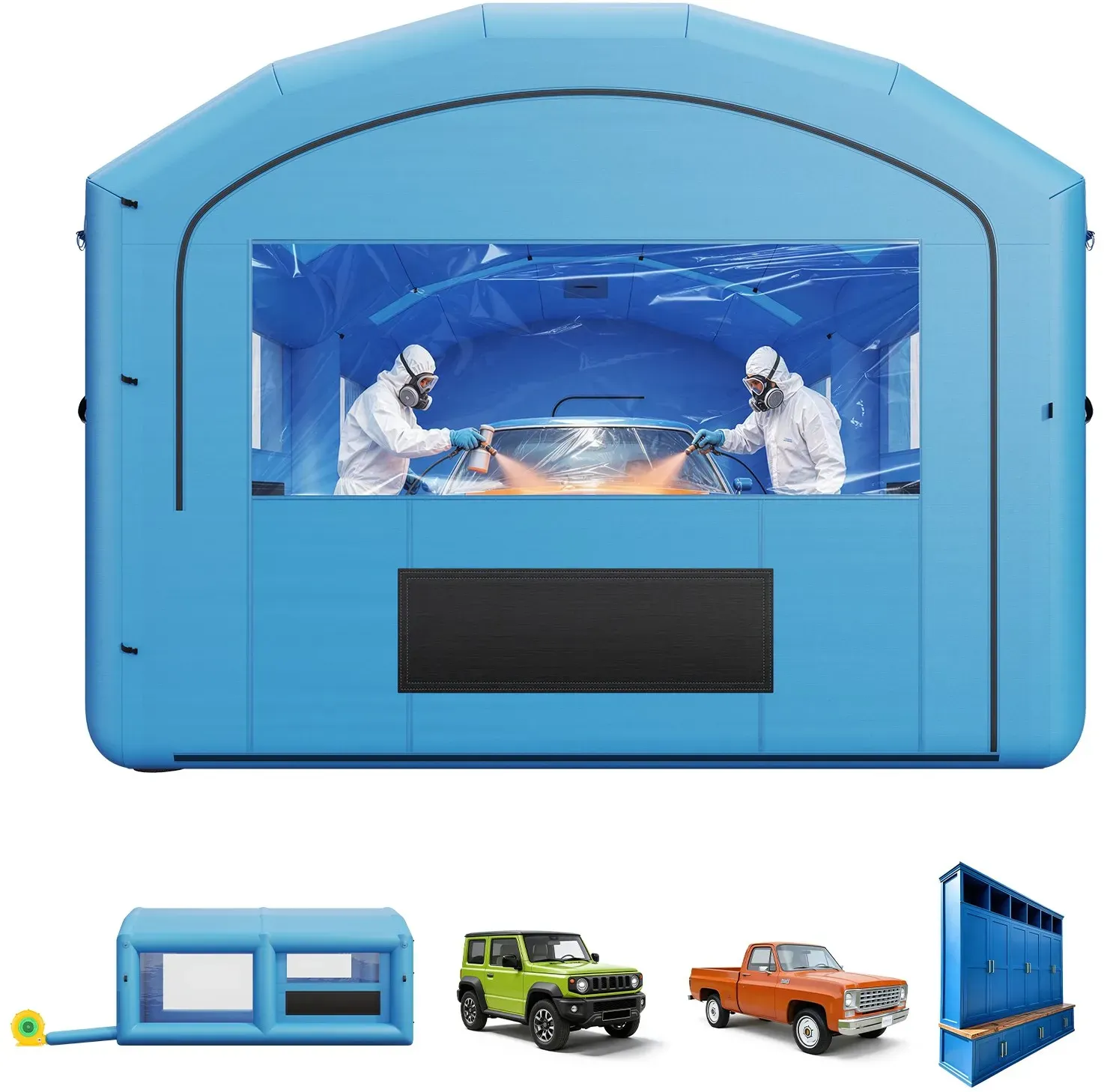 VEVOR Aufblasbare Lackierkabine 6,4x4,1x3 m Spritzkabine Lackierzelt Blau, mit 1100-W-Gebläse Aktivkohlefiltration Transparentem PVC-Fenster für Mittelgroße Pick-ups Große Möbel Tragbar