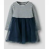 NAME IT "NMFTAIAS LS TULLE DRESS", Mädchen, Gr. 116, N-Gr, navy blazer stripes:cloud dancer, Jersey, Obermaterial: 90% Baumwolle, 5% Elasthan, 5% metallisierte Fasern, geringelt, gestreift, unifarben, bequem, Rundhals, Kleider Minikleid