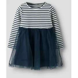 NAME IT "NMFTAIAS LS TULLE DRESS", Mädchen, Gr. 116, N-Gr, navy blazer stripes:cloud dancer, Jersey, Obermaterial: 90% Baumwolle, 5% Elasthan, 5% metallisierte Fasern, geringelt, gestreift, unifarben, bequem, Rundhals, Kleider Minikleid