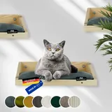 Rohrschneider Kletterwand Katze (alle Katzengrößen) | Made in EU | Katzentreppe kombinierbar | aus Echtholz Kiefernholz | belastbar bis 30 kg | Natur (waschbares Kissen Samt Fresh grau)