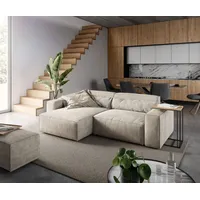 DeLife Ecksofa Sirpio L 260x160 cm Cord Beige Recamiere variabel mit Hocker