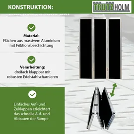 Baumarktplus DREIBREIT by TRUTZHOLM Alu Auffahrrampe 215 cm 3-fach klappbar 1020 kg Alu beschichtet Verladerampe