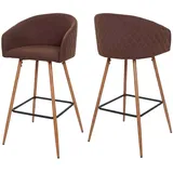 Mendler 2er-Set Barhocker HWC-D72, Barstuhl Tresenhocker Küchenhocker mit Lehne, Metall Holzoptik ~ Stoff/Textil, braun